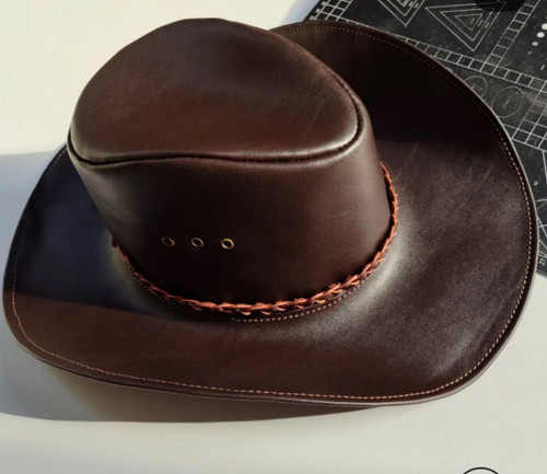 کلاه کابویی تمام چرم طبیعی مدل وسترن کلاسیک رنگ قهوهای تیره