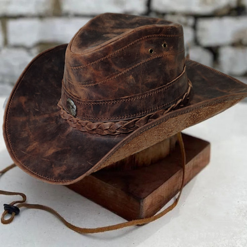 کلاه کابویی چرمی سم سام (Samsaam) مدل وسترن وینتیج کریزی هورس