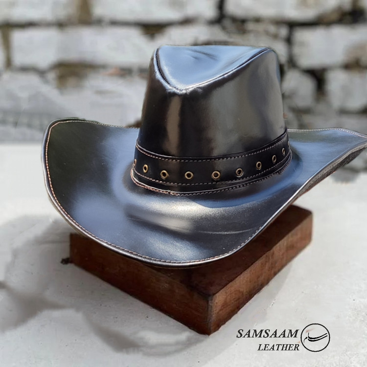کلاه وسترن تمام چرم طبیعی مشگی